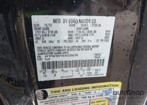 2014 Ford F-150 Lariat z USA, uszkodzony, nr VIN 1FTFW1EF5EKD29218